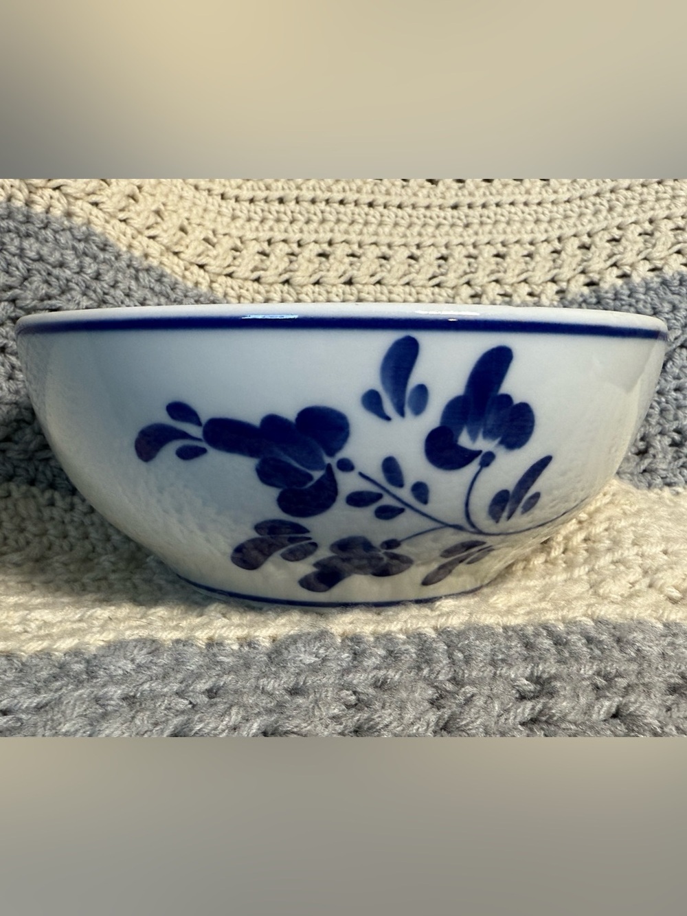 Viana Do Castelo Portugal Hand Painted Fruit Bowl Cobalt Blue Flowers Signed